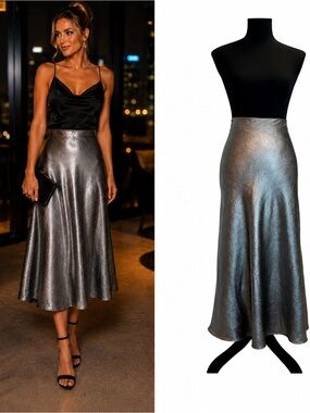Steve Madden gray metallic silver midi slip skirt NWT